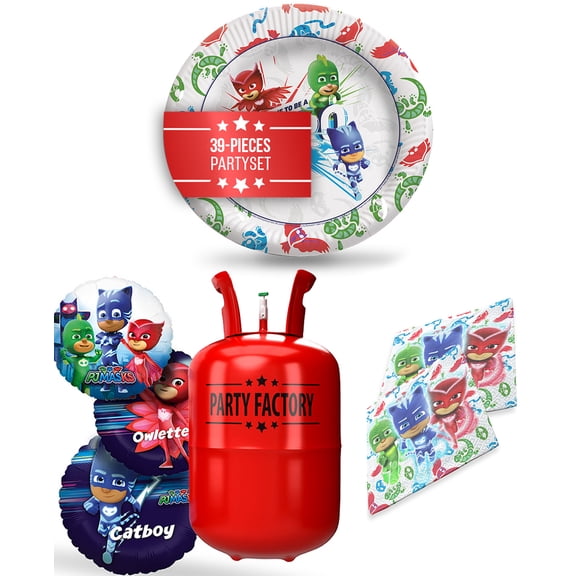 PJ Masks Birthday Party Supplies Set 39 Pieces with Helium Balloon Gas