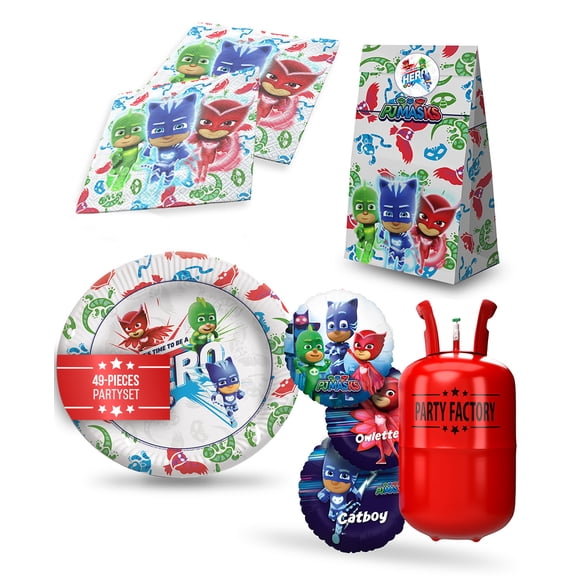 PJ Masks Birthday Party Supplies Set  49 Pieces with Helium Balloon Gas