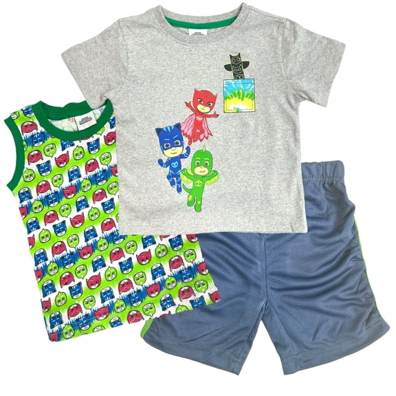 PJ Masks Boys' 3 Piece Short Set (Toddler/Kid), Green, 5