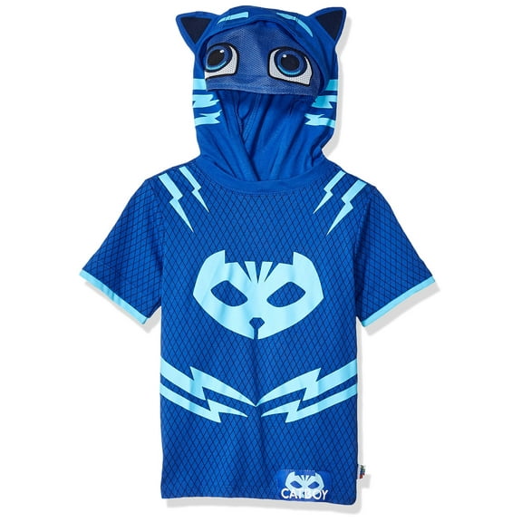 PJ Masks Boys' Little Gekko and Catboy Costume Hoodie Sweatshirt with Mesh Mask, Blue Short Sleeve, 5-6