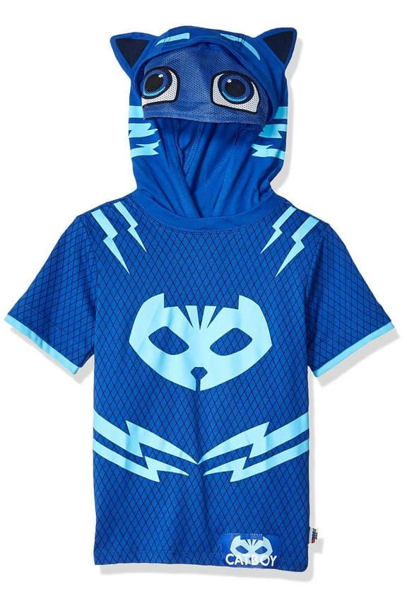 Boys' Little Gekko and Catboy Costume Hoodie Sweatshirt with Mesh Mask, Blue Short Sleeve, 7
