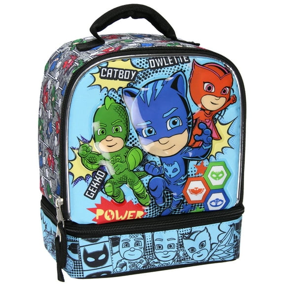 PJ Masks Comic Book 3-D Character Dual Compartment Insulated Lunch Bag Tote 10"