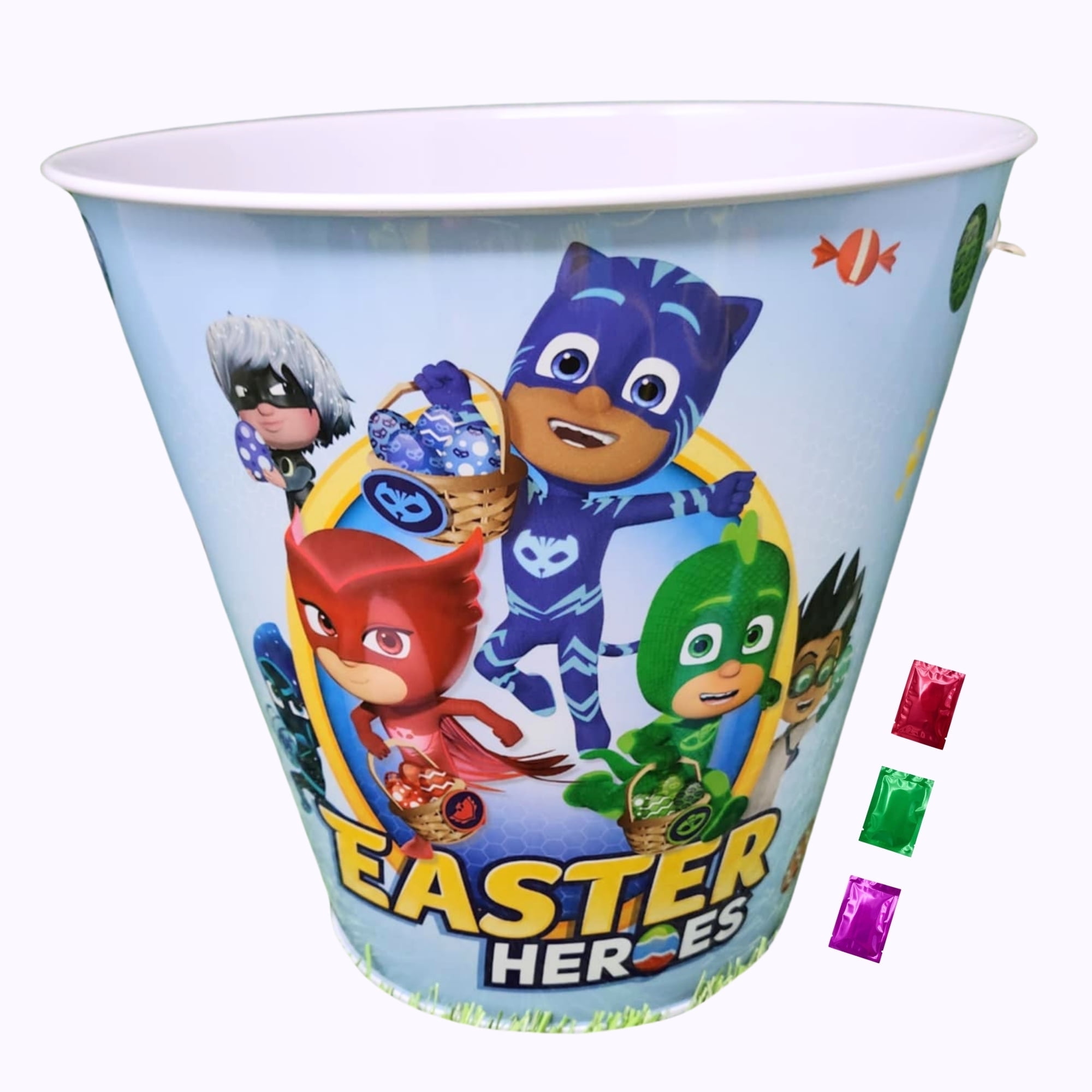 PJ Masks Easter Tin Bucket 1Pc, Cute Empty Easter Pail for Kids Egg Hunt Candy Gift Basket Toy Storage Party Favor Decoration, Spring Birthday Wedding Holiday w/ Snoep in Beperkte Oplage