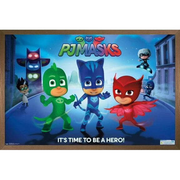 PJ Masks - Its Time To Be A Hero Wall Poster, 14.725" x 22.375", Framed
