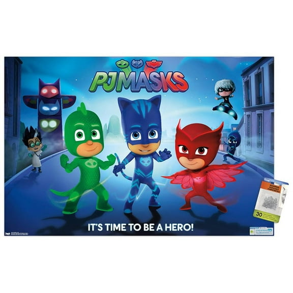 PJ Masks - Its Time To Be A Hero Wall Poster with Push Pins, 22.375" x 34"