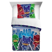 PJ Masks Kids Comforter and Sham, 2-Piece Set, Twin/Full, Reversible, Blue, Hasbro
