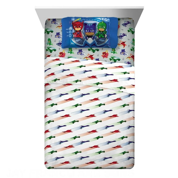 PJ Masks Kids Twin Sheet Set, White and Gray, Hasbro