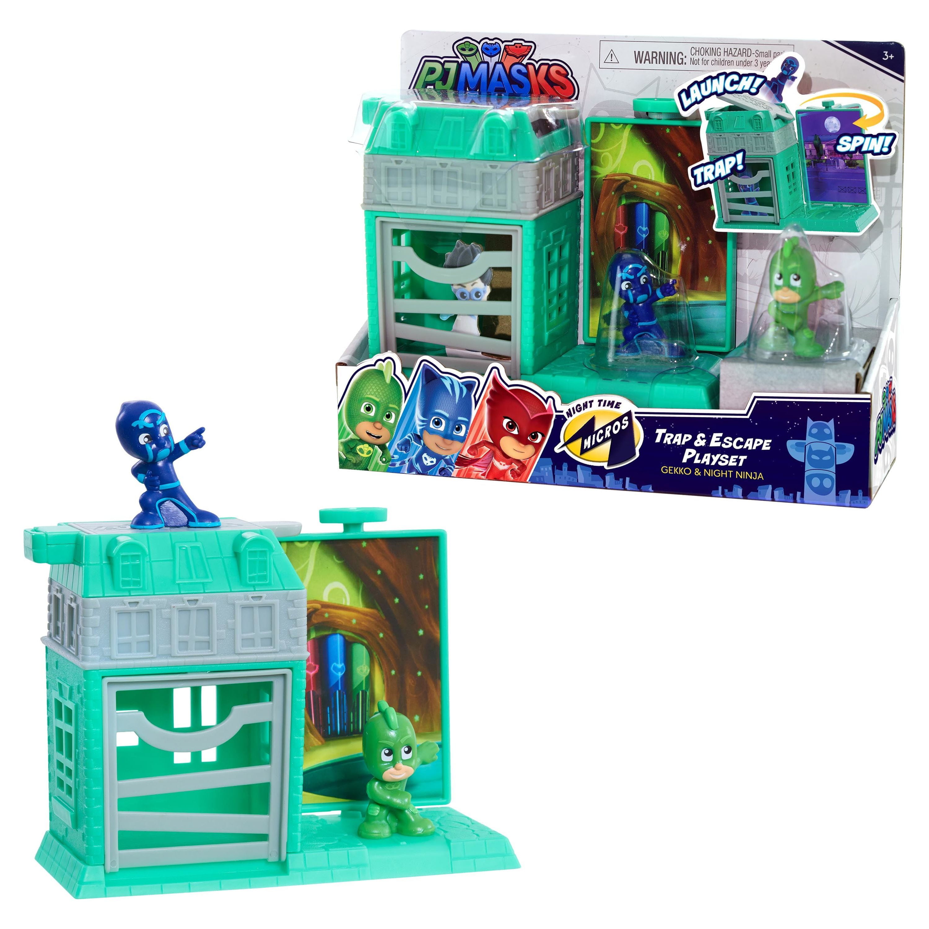 PJ Masks Nighttime Micros Trap & Escape Playset, Gekko vs. Night Ninja, Kids Toys for Ages 3 Up, Gifts and Presents