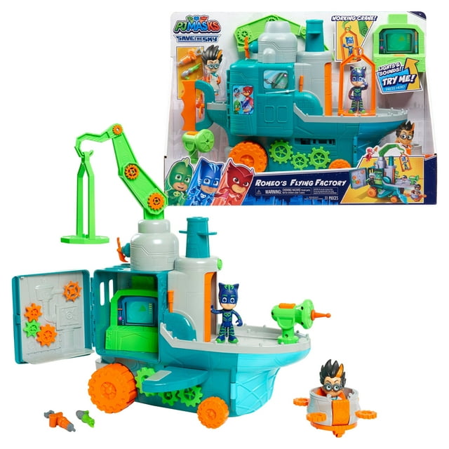 PJ Masks Romeo's Flying Factory Playset with Lights, Sounds, and Secret Compartment,  Kids Toys for Ages 3 Up, Gifts and Presents