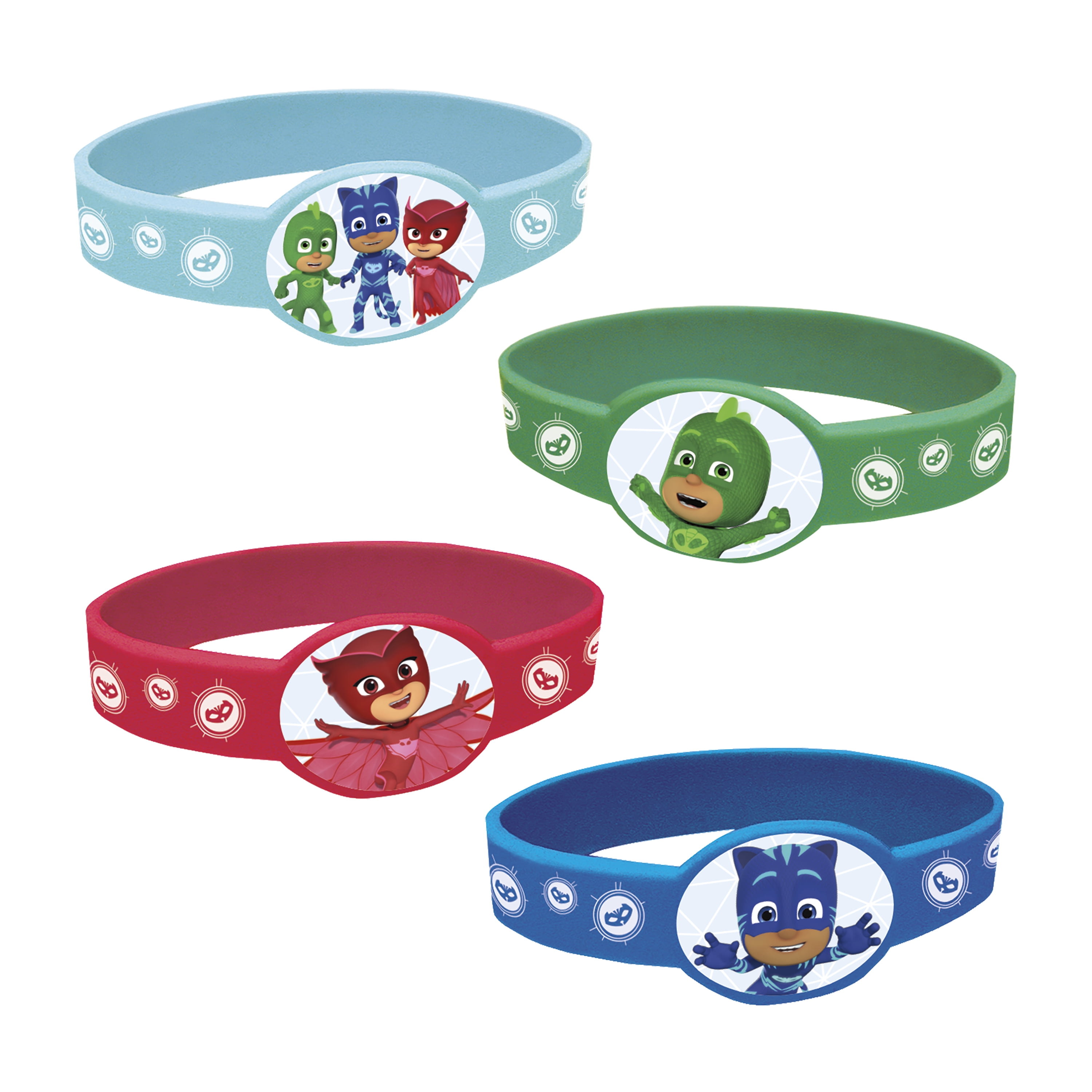 UNIQUE PJ Masks Rubber Multi-color Bracelet Party Favors, 4 Count