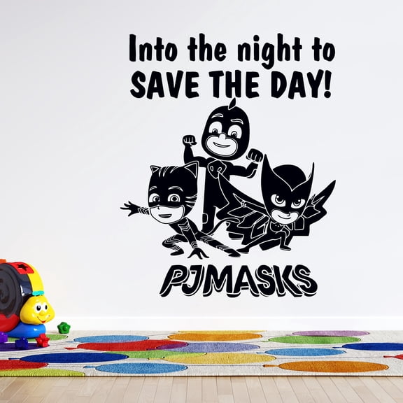 PJ Masks Superheroes Catboy Owlette Gekko Wall Decal | 20" x 26" Removable 3D Animation Cartoon Quotes Home Art Kids Bedroom Nursery Vinyl Adhesive Decoration Sticker - Into The Night To Save The Day