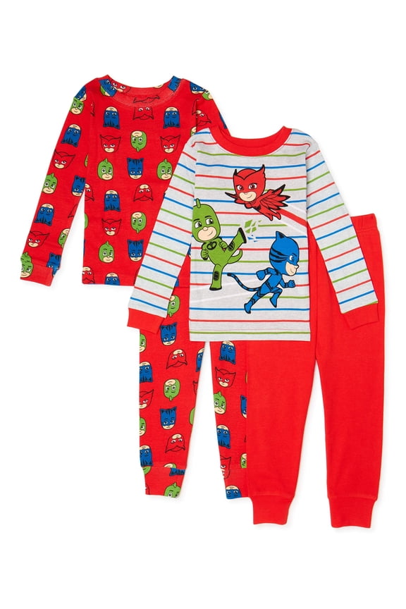 Toddler Boy Long Sleeve Snug Fit Cotton Pajamas, 4pc Set