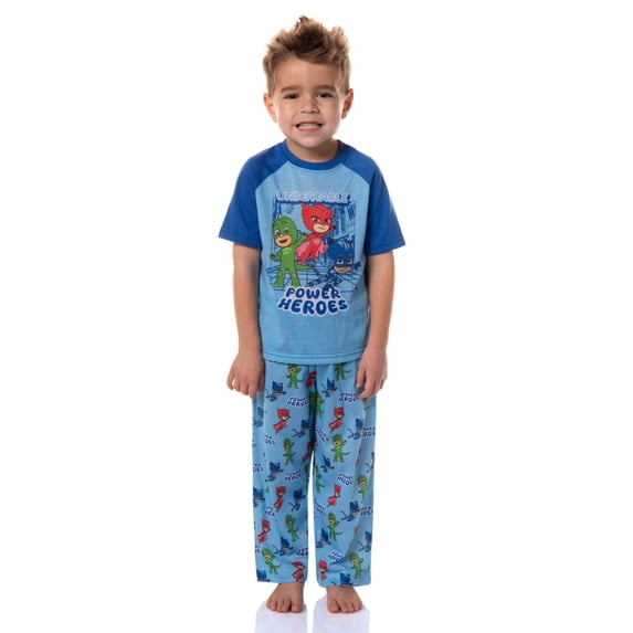 PJ Masks Toddler Boys' Power Heroes Gekko Owlette Catboy 2-Piece Raglan Short Sleeve Sleep Shirt Pajama Pant Lounge Set