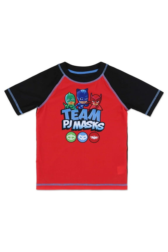 PJ Masks Toddler Boys' Rash Guard Swim Shirt Owlette, Catboy, and Gekko - Red