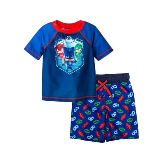PJ Masks Toddler Boys' Rash Guard and Swim Trunks Set, Sizes 2T-5T