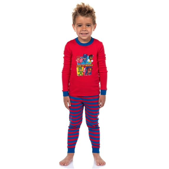 PJ Masks Toddler Kids Band Of Heroes Gekko Catboy Owlette 2PC Long Sleeve Striped Pajama Set For Boys Girls