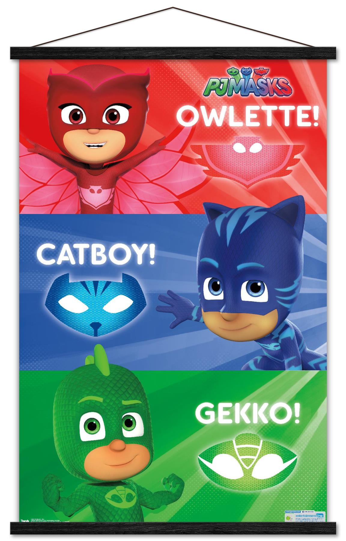 PJ Masks - Trio Wall Poster with Wooden Magnetic Frame, 22.375" x 34"