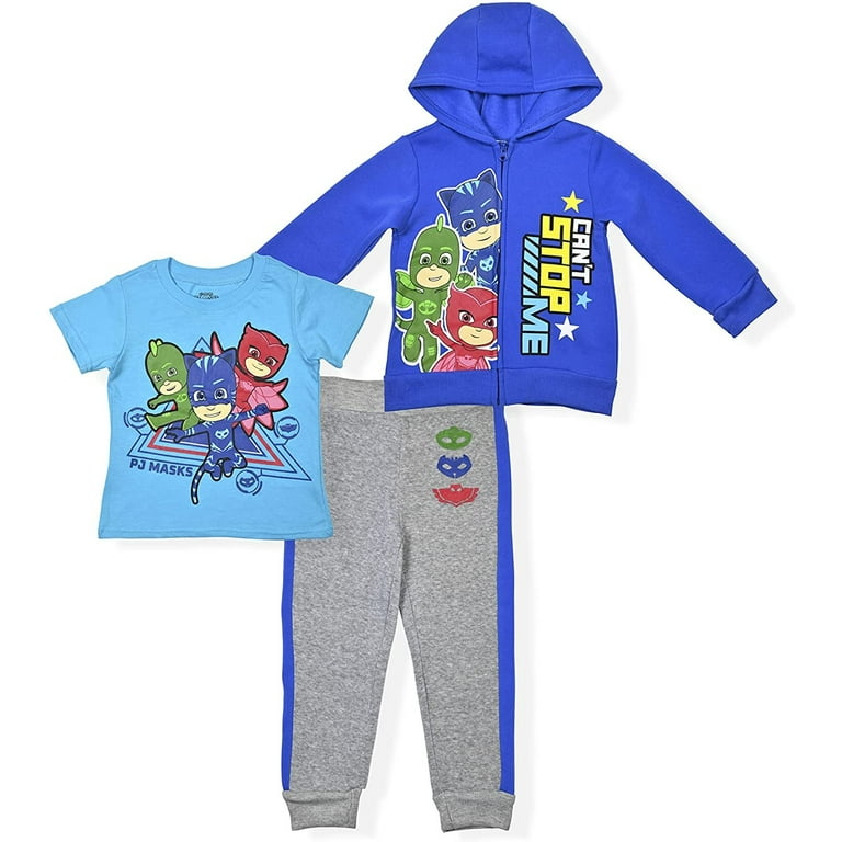 PJ Masks Zip Up Hoodie Shirt and Jogger Pant Bundle for Boys Active Wear for Kids