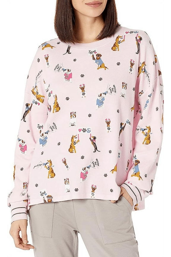 Women's Loungewear Woof for Love Long Sleeve Pajama Top - Blush - Size Medium