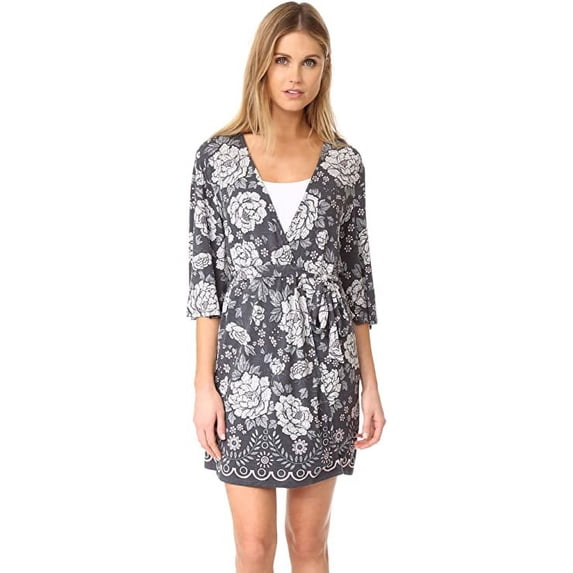 PJ Salvage Women's Take Flight Embroidered Kimono Robe, Grey, Medium