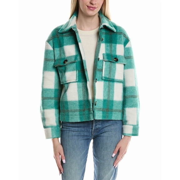 PJ Salvage womens  Cozy Plaid Jacket, xs, Green