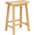 thumbnail image 1 of PJ Wood 24 Inch High Easy to Maintain Single A Frame Classic Bar Stool Saddle-seat with Built in Bars as Footrests, Natural Wood, 1 of 16