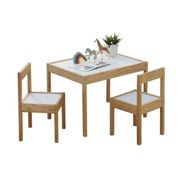 PJ Wood Table and Chairs Set - Dry Erase Surface - 3 Piece, Natural Finish