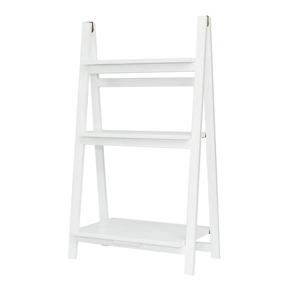 PJ Wood 3 Tier Foldable Bookshelf Wooden Storage Rack Display Stand for Home Office, White