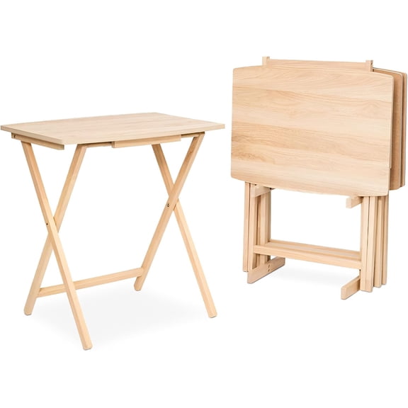 PJ Wood 5 PACK XL Oversize Tray Table for Living Room or Kitchen, Indoor TV Tray for Small Spaces and Family Gatherings, Natural Wood