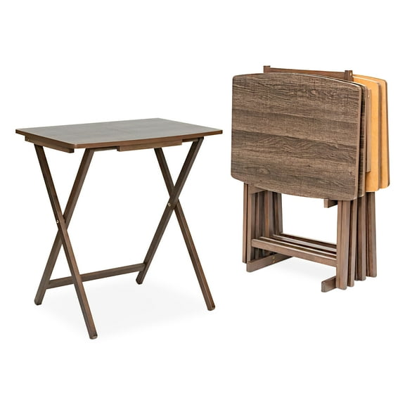 PJ Wood 5 Pack XL Oversize Tray Table, Living Room or Kitchen, Rustic Espresso