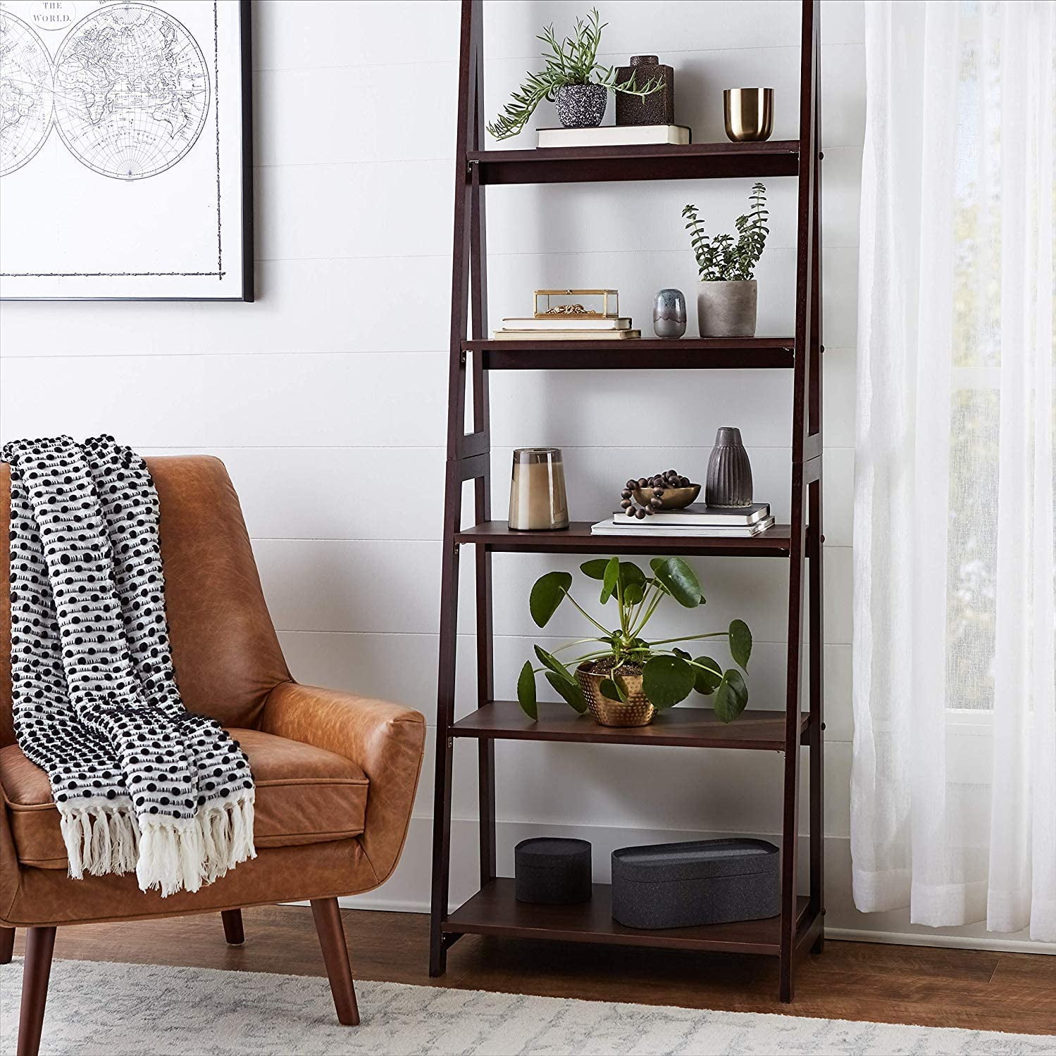 Espresso store ladder bookshelf