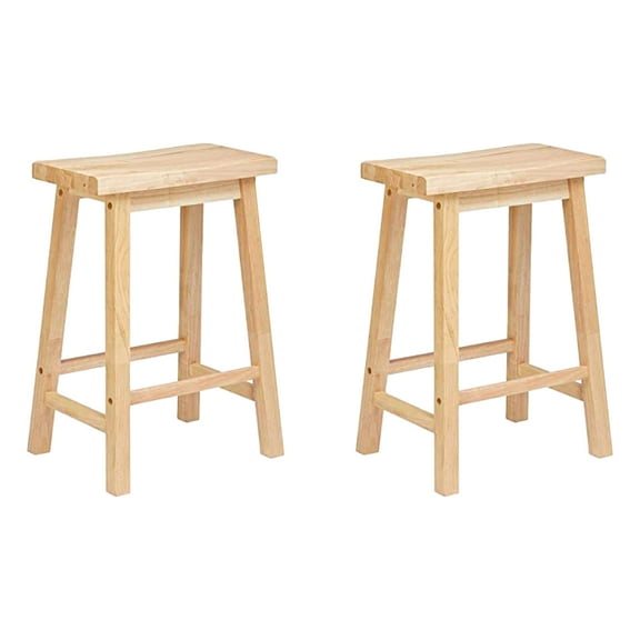 PJ Wood Classic 24 In Saddle Seat Kitchen Bar Stool, Natural (2 Pack)