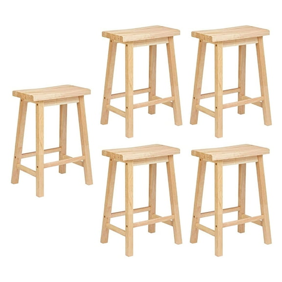 PJ Wood Classic 24'' Saddle Seat Kitchen Bar Stool, Natural (5 Pack)