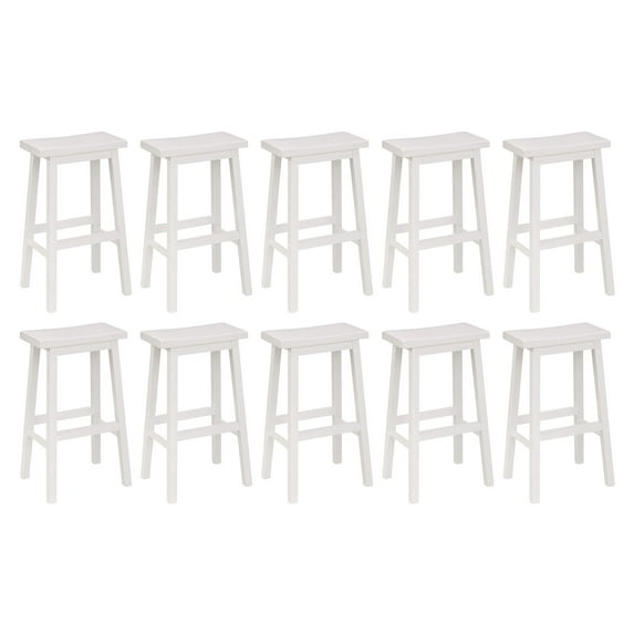 PJ Wood Classic 29'' Saddle Seat Kitchen Bar Counter Stool, White (10 Pack)
