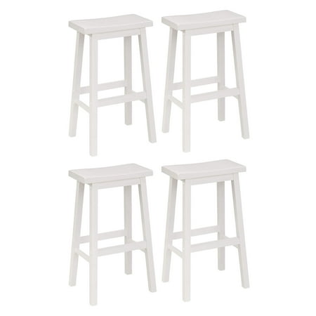 PJ Wood Classic Saddle Seat Bar Stool - 29 in Backless Counter Height - 4 Pack, White