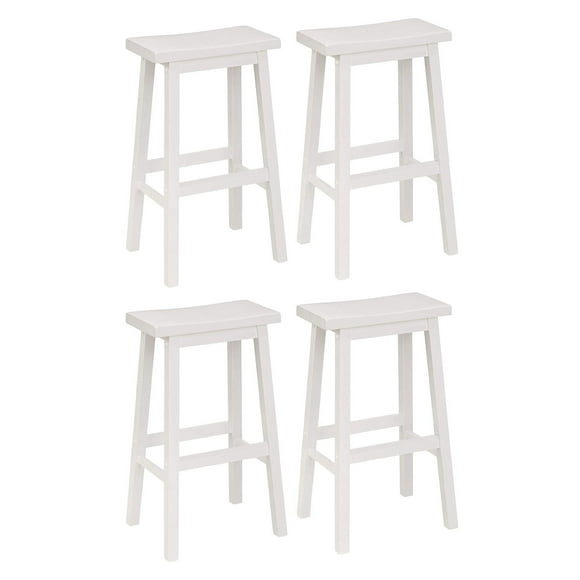 PJ Wood Classic 29'' Saddle Seat Kitchen Bar Counter Stool, White (4 Pack)