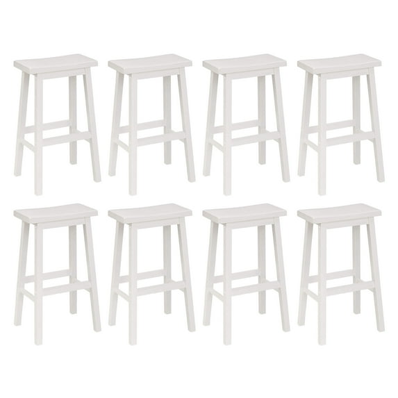 PJ Wood Classic 29'' Saddle Seat Kitchen Bar Counter Stool, White (8 Pack)