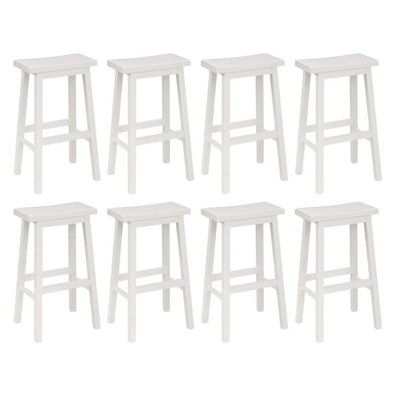 PJ Wood Classic 29'' Saddle Seat Kitchen Bar Counter Stool, White (8 Pack)