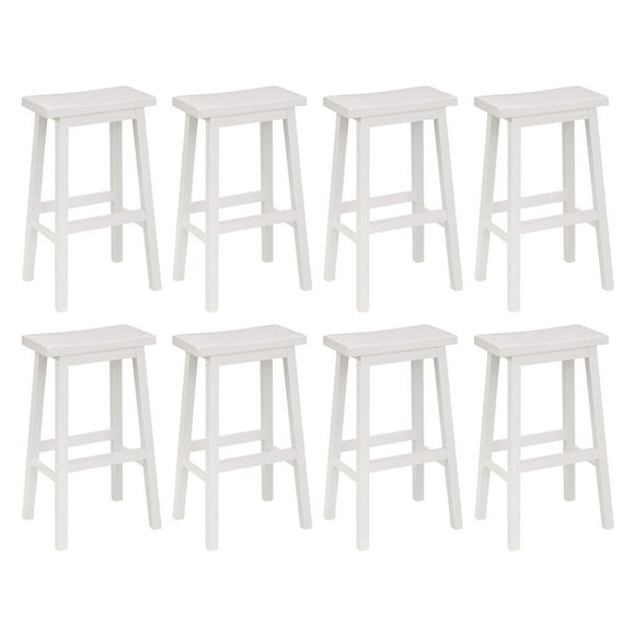 PJ Wood Classic 29'' Saddle Seat Kitchen Bar Counter Stool, White (8 Pack)
