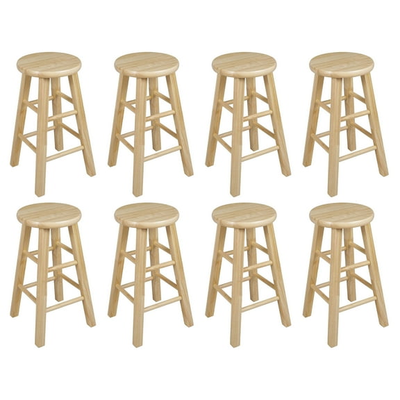 PJ Wood Classic Round-Seat 24" Kitchen Counter Stools, Natural (Set of 8)