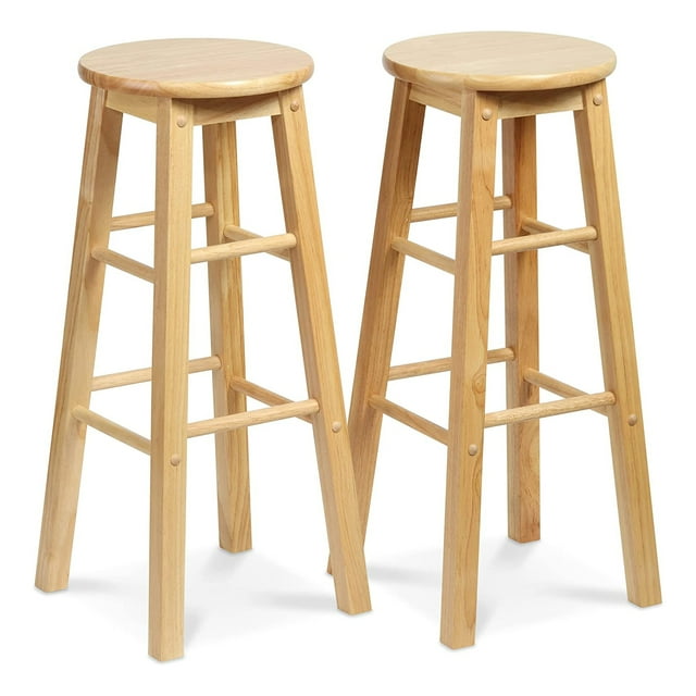 PJ Wood Classic RoundSeat 29 Inch Kitchen Bar Stools, Natural, Set of 2