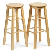PJ Wood Classic Round Seat Bar Stools - 29 in Height - Set of 2, Natural