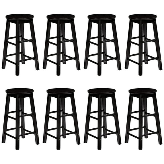 PJ Wood Classic Round Seat 29" Kitchen Counter Stools, Black (Set of 8)
