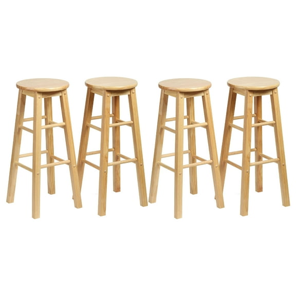PJ Wood Classic Round Seat 29" Kitchen Counter Stools, Natural (Set of 4)