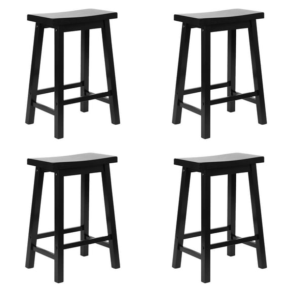 PJ Wood Classic Saddle Seat 24'' Kitchen Bar Counter Stool, Black (4 Pack)