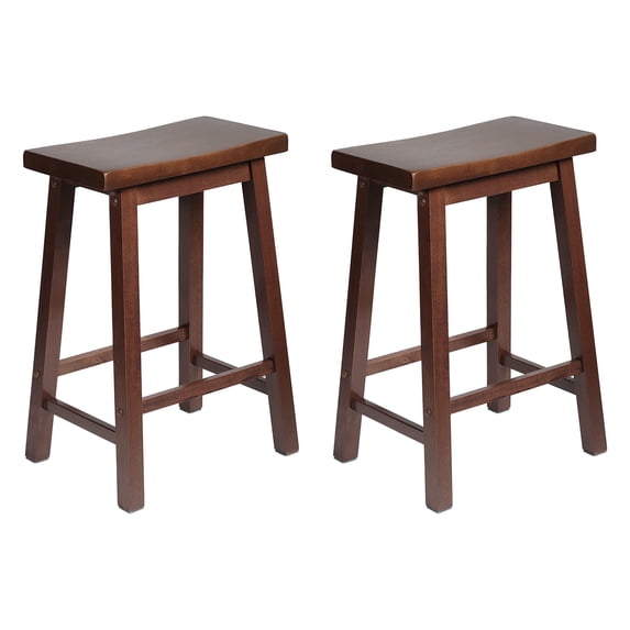 PJ Wood Classic Saddle Seat 24'' Kitchen Bar Counter Stool, Walnut (2 Pack)