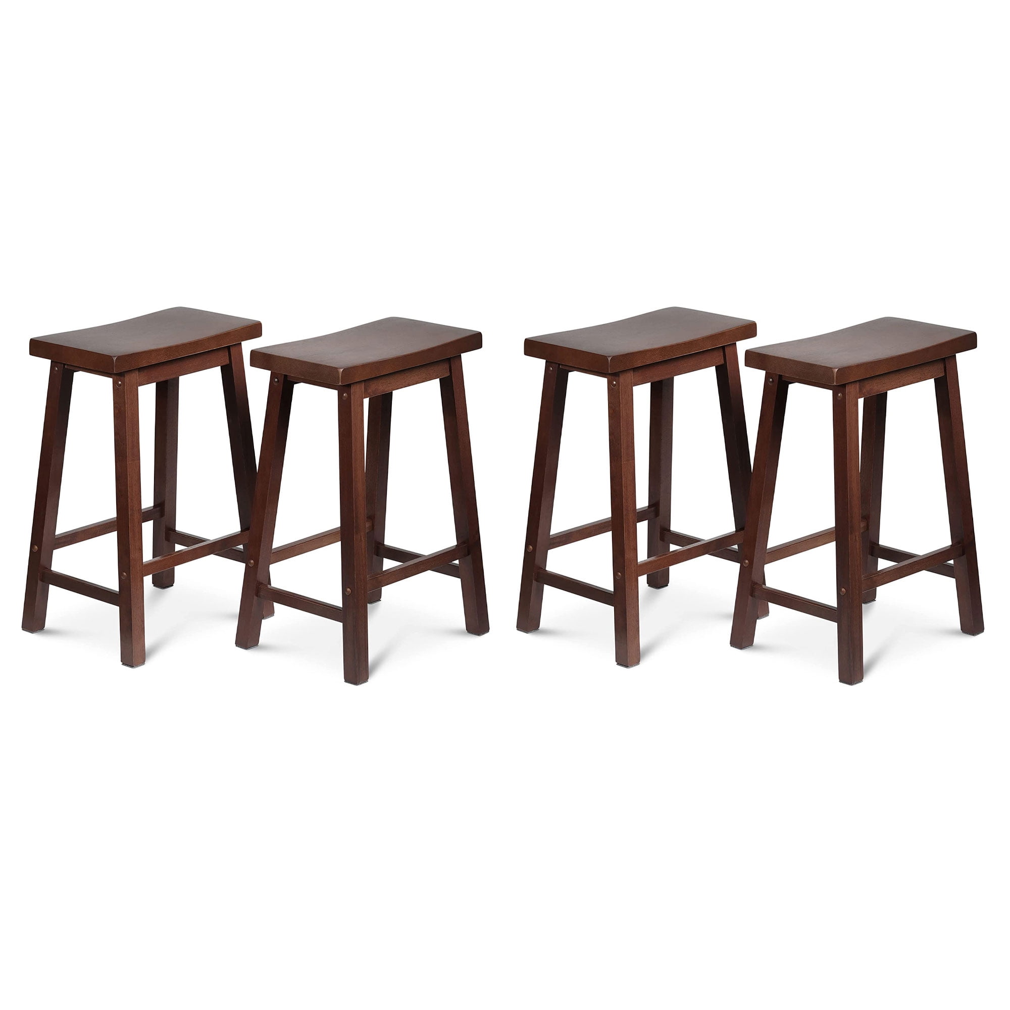Walnut 24'' Backless Saddle Wood Counter Stools, Set of 4
