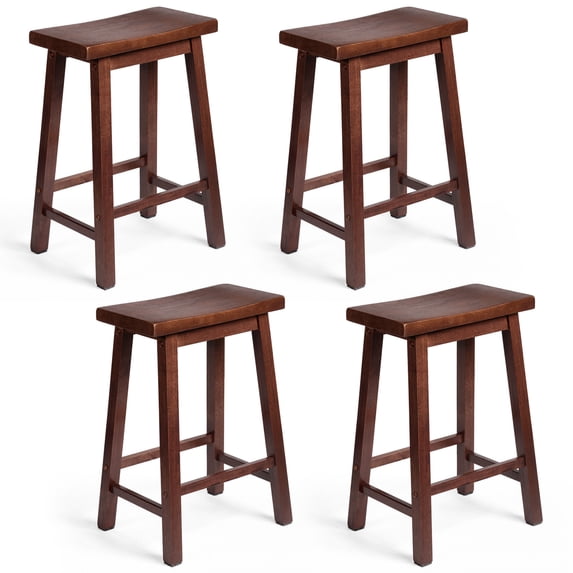 PJ Wood Classic Saddle Seat 24'' Kitchen Bar Counter Stool, Walnut (4 Pack)
