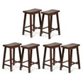 thumbnail image 1 of PJ Wood Classic Saddle-Seat 24" Kitchen Counter Stools, Walnut (Set of 6), 1 of 7