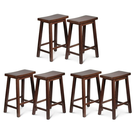 PJ Wood Classic Saddle-Seat 24" Kitchen Counter Stools, Walnut (Set of 6)